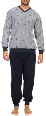 Produktbild von Herren Frottee Pyjama lang mit Bündchen - auch in Übergrössen bis Gr. 68/70 -  202 93 454 ; grau , 56
