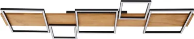 Produktbild von Lindby LED-Deckenlampe Galad, schwarz, Holz, 5-flg., 140 cm