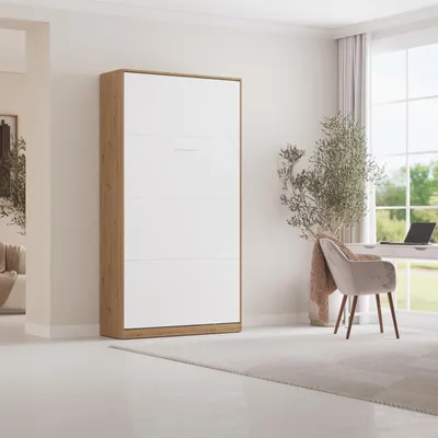 Produktbild von Schrankbett Klappbet 100x200  Vertikal Wildeiche/Weiss  ohne Taschenfederkernmatratze
