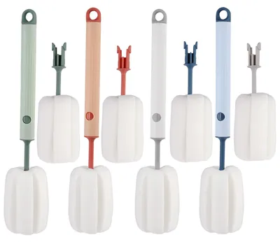 Flaschenbürsten-Set, 4 Schwämme + 4 Ersatzköpfe, 27,3 cm