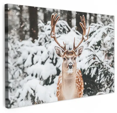 Immagine prodotto di Decorazione murale in tela con cervo e paesaggio invernale