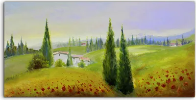 Produktbild von Coloray Acrylbild 140x70  Wandbild Acrylbilder Sommerliche Landschafts Malerei Bäume