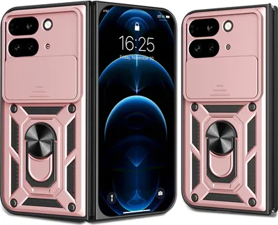 Produktbild von Hülle für Google Pixel 9 Pro Fold Magnetische Ring Ständer Halter Dia Kameraschutz TPU Bumper Silikon Schutzhülle Rosa