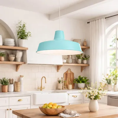 Produktbild von Opviq, Hochwertiger Kronleuchter, Blau, Ø35 h:16 cm | Kunststoffkörper, Metallkappe, Höhe: 100 cm, E27 Fassung, Max 40 W | Stilvolles, industrielles Design für moderne Räume.