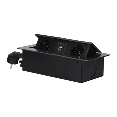 Obrázek produktu pro Výklopný blok zapuštěný ORNO OR-AE-13126/GR, 2x 230V a 2x USB, grafitová