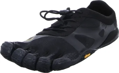 A black Vibram FiveFingers KSO Evo shoe is shown against a white background.