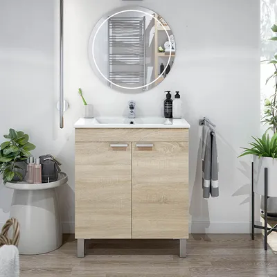 Image de Cariati - Meuble sous-lavabo, 70x45x80h cm Chêne Brun, 2 Portes