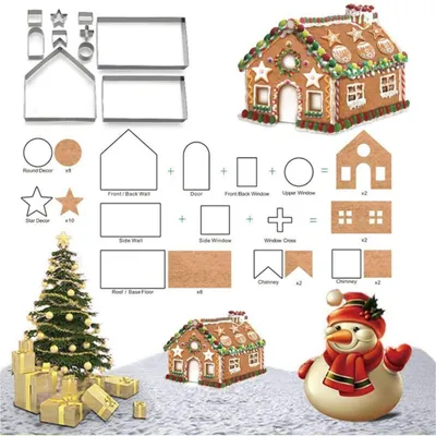 Image de Set d'emporte-pièces de Noël, 10 pièces, en acier inoxydable, formes pour maisons en pain d'épices – pour la pâtisserie, le fondant et la décoration de gâteaux