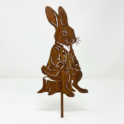 Produktbild von Osterhase „Hoher Lord” 30 x 1 x 17 cm - Metall Dekofigur in Edelrost Optik - Osterdeko für Garten und Wohnraum - Rustikale Frühlingsdekoration