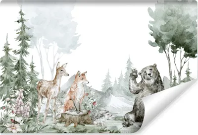 Produktbild von Muralo Selbstklebende Fototapete Für Kinderzimmer WALDTIERE Blumen Bäume Wald Natur Br. 135cm x Hö. 90cm