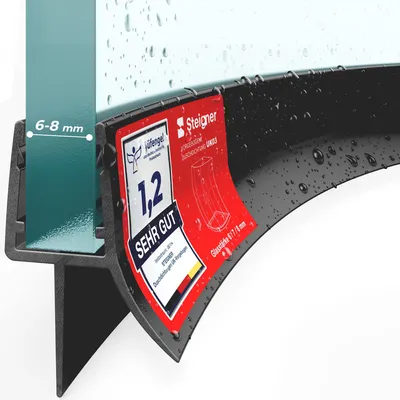 Immagine prodotto di STEIGNER Guarnizione doccia curva UK03 90 cm (1 pz.) nero - Guarnizione box doccia verticale per doccia semicircolare o quarto di cerchio con porta 6-8 mm - Protezione contro le perdite, Impermeabile