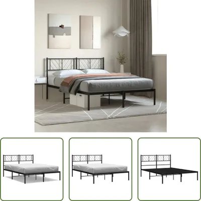 Produktbild von The Living Store Bettgestell mit Kopfteil Metall Schwarz 140x200 cm