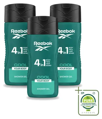 Image de 3 flacons de gel douche Reebok Cool Your Body 4-en-1 - 400 ml - Lot de 3