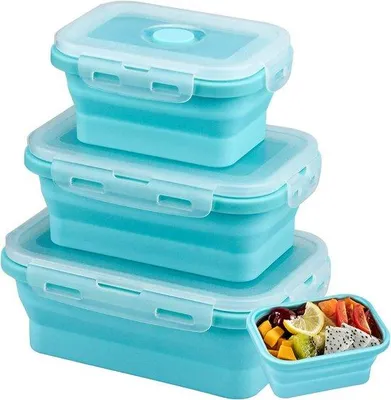 Image de Boîtes à repas en silicone, lot de 3, bleu, 350-800 ml, adaptées au micro-ondes