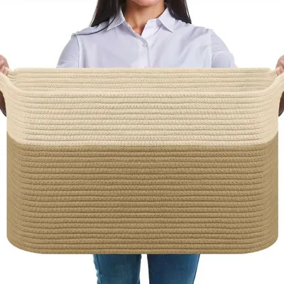 Produktbild von Faltbarer Wäschekorb 63L Baumwolle Geflochten mit Henkel Jute & Weiß 1 Stück