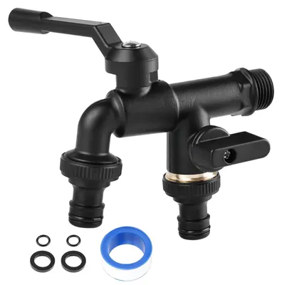Imagen del producto de Grifo exterior doble, resistente a las heladas, de latón, 1/2 pulgada, con 2 salidas, color , para jardín