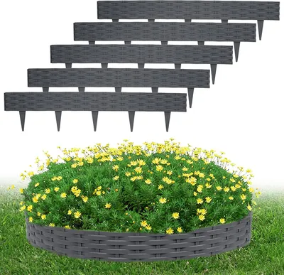 Obrázek produktu pro YARDIN Obruba záhonu kulatá plastová, obruba záhonu Obruba záhonu 10 m Ratanový design Palisády s 10 prvky á 100 cm, šedá