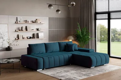Produktbild von Masseno Ecksofa ALESE R-S mit Schlaffunktion L-Form, Sofa mit Bettkasten, Wohnzimmersofa, Couch, Soffa, Bettsofa, Couchgarnitur- Blau, MONOLITH 77