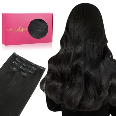 Immagine prodotto di Estensioni per capelli a clip, capelli veri, 85 grammi, 5 pezzi, 55 cm, nero naturale, qualità Remy