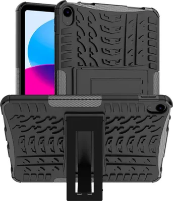 Produktbild von iPad (2025) / iPad 10.9 (2022) Hülle - Panzer Back Cover mit Ständer - Schwarz