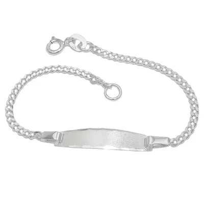 Produktbild von Schildarmband für Kinder 2mm Panzerkette Gravurplatte 23x5mm matt diamantiert Silber 925 14cm silber 2mm