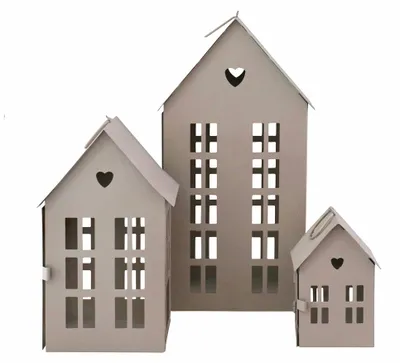 Produktbild von 3tlg. Laterne HERZENSHAUS beige Haus Metall Lichterhaus mit Herzausschnitt (3 Größen)