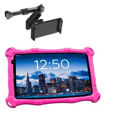 Produktbild von AngelTech Kindertablet PRO MAX Rosa mit Tablet-Halterung