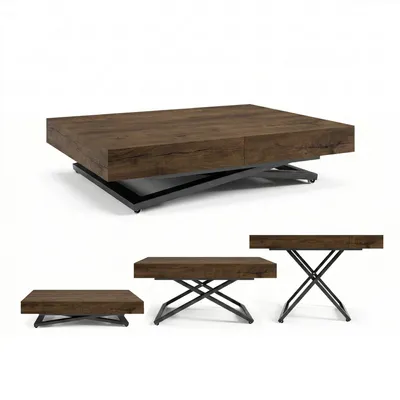 Image de Table Basse Relevable et Extensible SANDI 120x80/200 cm – Table Basse avec Réglage de Hauteur – Table de Salon Style Loft -Chêne Lefkas/Noir
