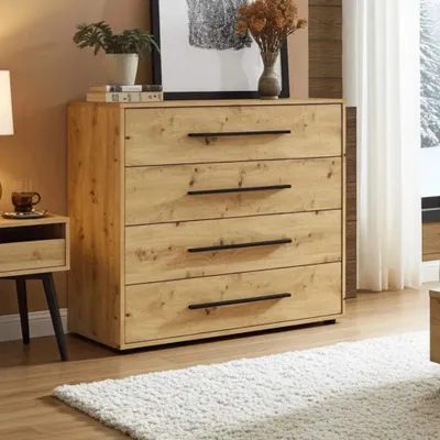 Produktbild von Modena K4SZ Kommode 100 cm – moderne Kommode mit 4 großen Schubladen, funktionaler Stauraumschrank für Wohnzimmer, Schlafzimmer, Jugendzimmer und Büro (Artisan Eiche)