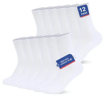 Produktbild von YouShow 12 Paar Tennissocken Herren Damen Crew Socken Cushioned Weiß 43-46