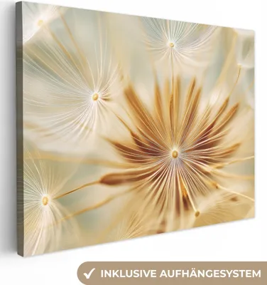 Produktbild von Leinwand Bilder 80x60 cm - Blumen - Löwenzahn - Abstrakt - Beige, Wandbilder, Wanddeko Wohnzimmer, Bild
