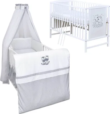 Produktbild von Baby-Delux Babybett Gitterbett Mia weiß 120×60 inkl. Matratze Bettwäsche Set 10tlg Zebra
