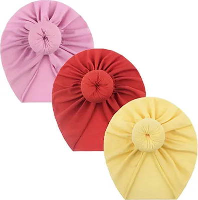 Produktbild von Kleinkind Kinder Baby Mädchen Solide Turban Verknotet Hut Mütze Kopfbedeckung Zubehör 3PC