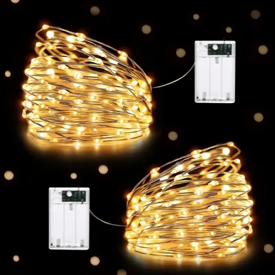 Lichtslinger 10 m 100 LED, warmweiß, batteriebetrieben, 2 Stück