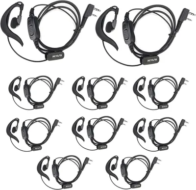 Produktbild von Retevis RT5R Funkgerät Headset, G-förmiger Ohrhörer Kompatibel mit Retevis RT5R RT24 RT27 RT28 RT619 2Pin Security Headset, Großes PTT (10 Stück)