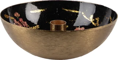 Produktbild von Clayre & Eef Kerzenständer Ø 17x6 cm Goldfarbig Schwarz Metall Blumen