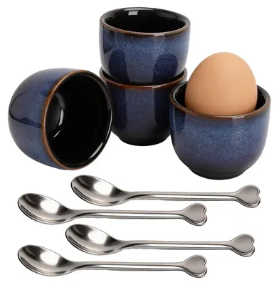 Obrázok produktu pre Sada štyroch porcelánových vajíčkových šálok s lyžičkou na miešanie