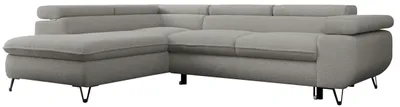 Produktbild von Ecksofa Sofa Grau, Wohnlandschaft L-Form mit Schlaffunktion und Bettkasten, Schlafsofa mit Bettkasten, Sofa mit Einstellbare Kopfstützen, Peter L - Hellgrau Boucle - Links Grau