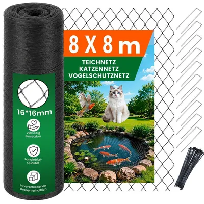 Obrázek produktu pro Síť proti ptákům o rozměrech 8x8 metrů, síť proti kočkám pro balkon, vyrobená z HDPE, odolná vůči UV záření