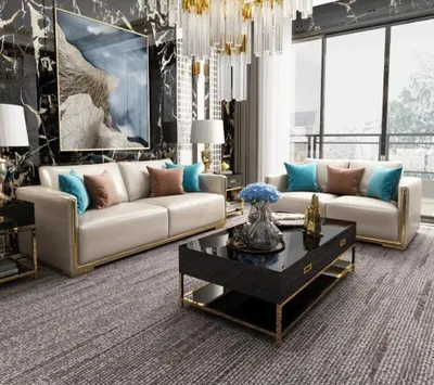 Produktbild von Sofa Polster Sitz Couch Leder Wohnzimmer Sofas Set 3tlg Hocker 3+2+1 Garnitur