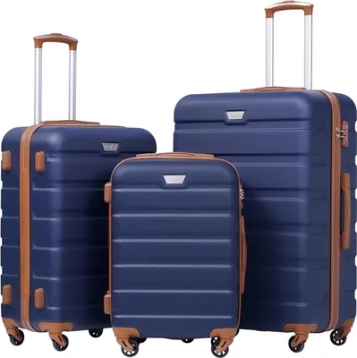 Image de COOLIFE Valise rigide Trolley Set Serrure TSA 4 Roues Bleu/Brun