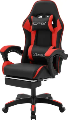Obrázok produktu pre ML-Design herná stolička s podnožkou, čierno-červená Imitácia kože, ergonomická kancelárska stolička s podrúčkou, bedrovým vankúšom, nastaviteľná otočná stolička