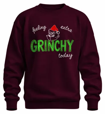 Imagen del producto de Sudadera o jersey uni, color burdeos, con diseño "Grinch" navideño, divertido y sarcástico. Talla L