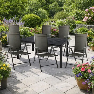 7tlg Gartengarnitur Aluminium Non-Wood Hochlehner 80x90cm Gartentisch Anthrazit