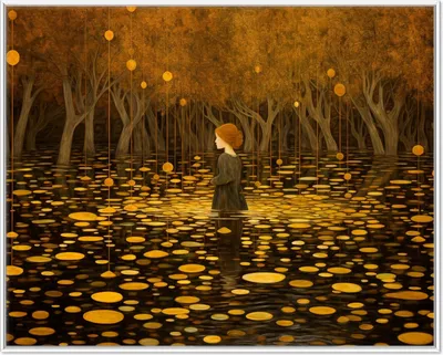Produktbild von Wallario Wandbild Goldener Wald, Größe: 40,30 x 50,30 cm, Poster mit weißem Aluminiumrahmen