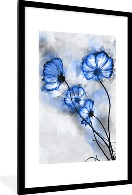 Produktbild von MuchoWow® MuchoWow® Gerahmtes Poster Blumen - Aquarell - Blau 60x90 cm - Poster mit zchwarzem Bilderrahmen - Dekoration - Wandposter Wohnzimmer - Hochwertig