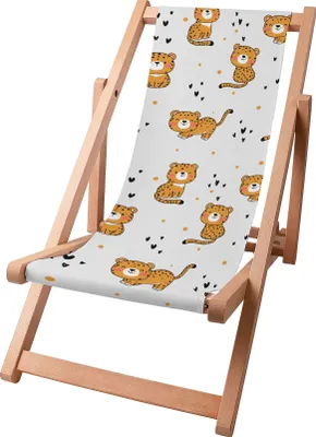Immagine prodotto di Sdraio per bambini Dreamroots pieghevole in legno, fino a 130 kg, sdraio pieghevole con regolazione dell'inclinazione dello schienale a 3 livelli, Baby Tiger