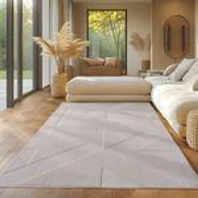 Produktbild von Skandinavischer Teppich Boho Design Einfarbig Beige und Creme Waschbarer Teppich, Größe: 140 x 200 cm, Farbe: Creme-3