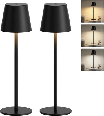 Obrázek produktu pro Stolní lampa – Černá – Bezdrátová, s baterií – Stmívatelná LED lampa s 3 teplotami barev – Vhodná pro použití v interiéru i exteriéru