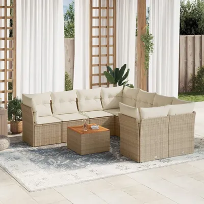 Produktbild von 9-tlg. Garten-Sofagarnitur mit Kissen Beige Poly Rattan 3255862